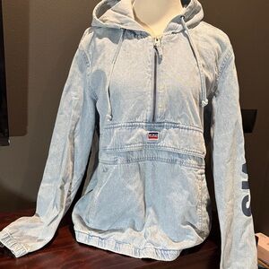 Vintage Y2K Levi’s blue denim pullover with hood quarter zip